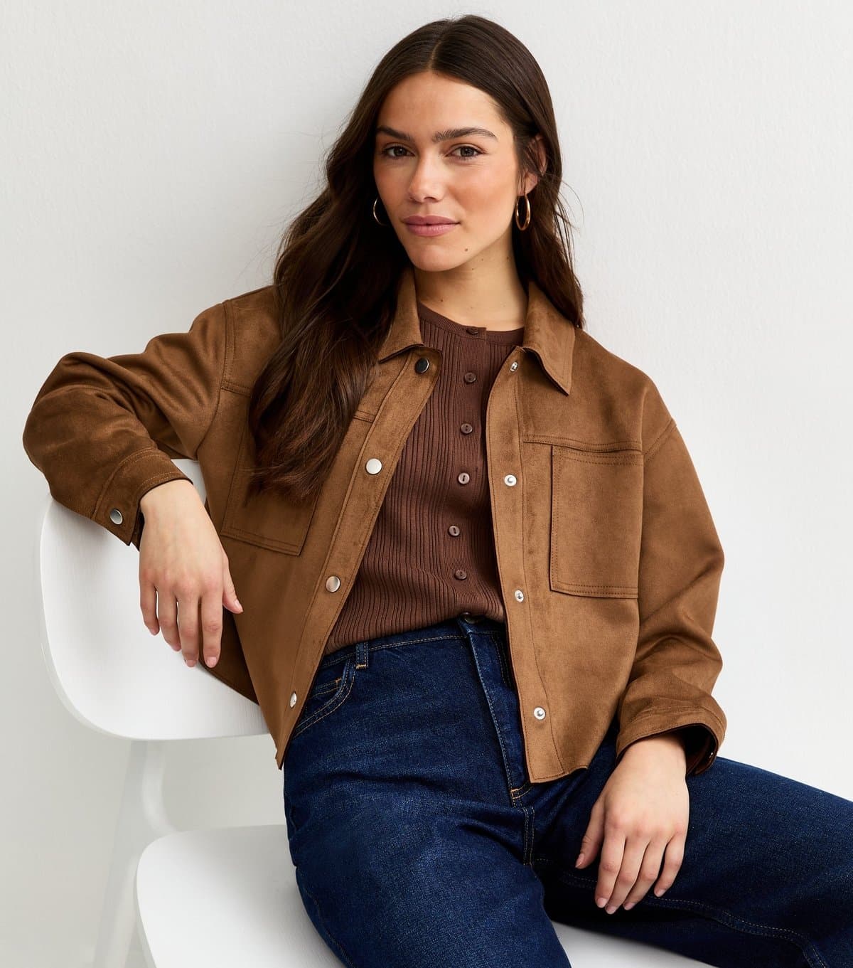 New Look Women's Petite Tan Faux Suede Shacket New Look