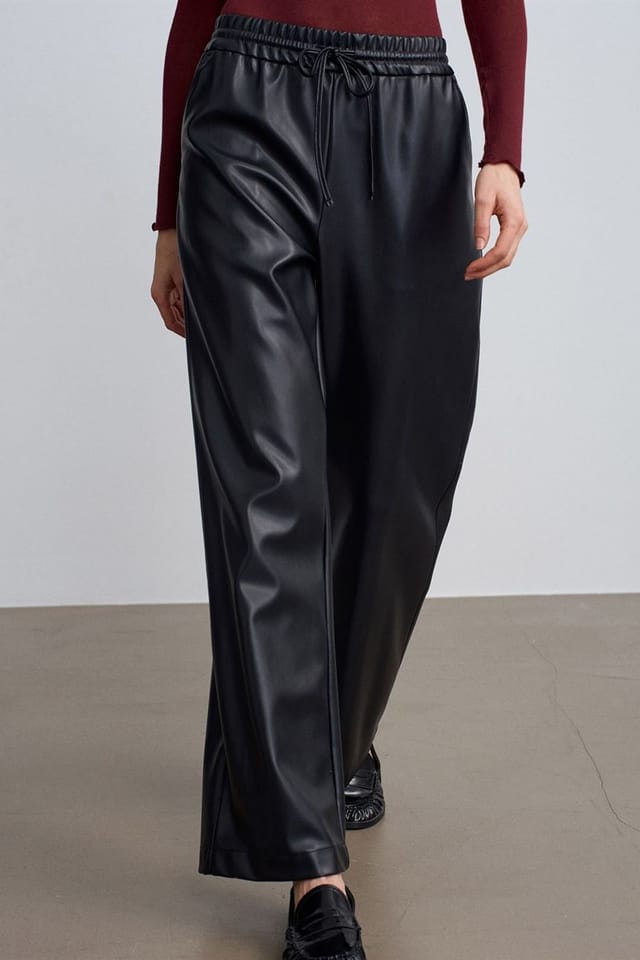 Dilvin Dilvin Women's Women's Wide-Leg Faux Leather Trousers in Black - 3