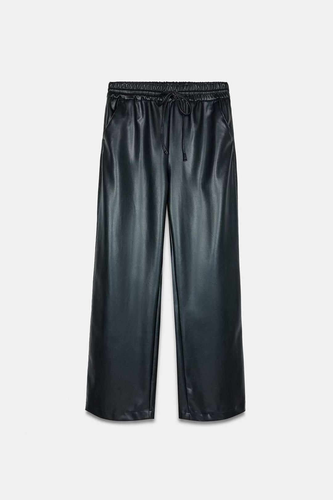 Dilvin Dilvin Women's Women's Wide-Leg Faux Leather Trousers in Black - 4
