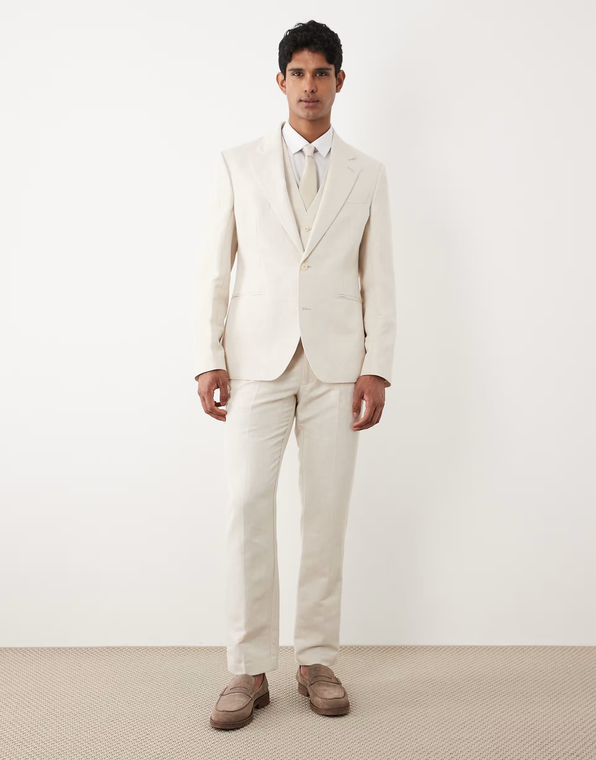 ASOS ASOS DESIGN slim suit trousers in linen rich ecru twill