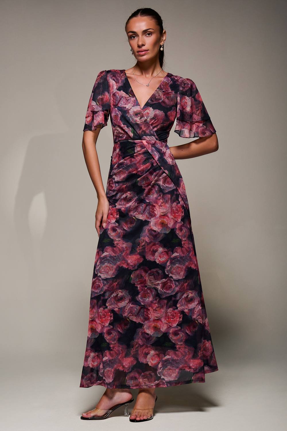 Jolie Moi Jolie Moi Women's Angel Sleeve Draped Mesh Maxi Dress in Pink - 4