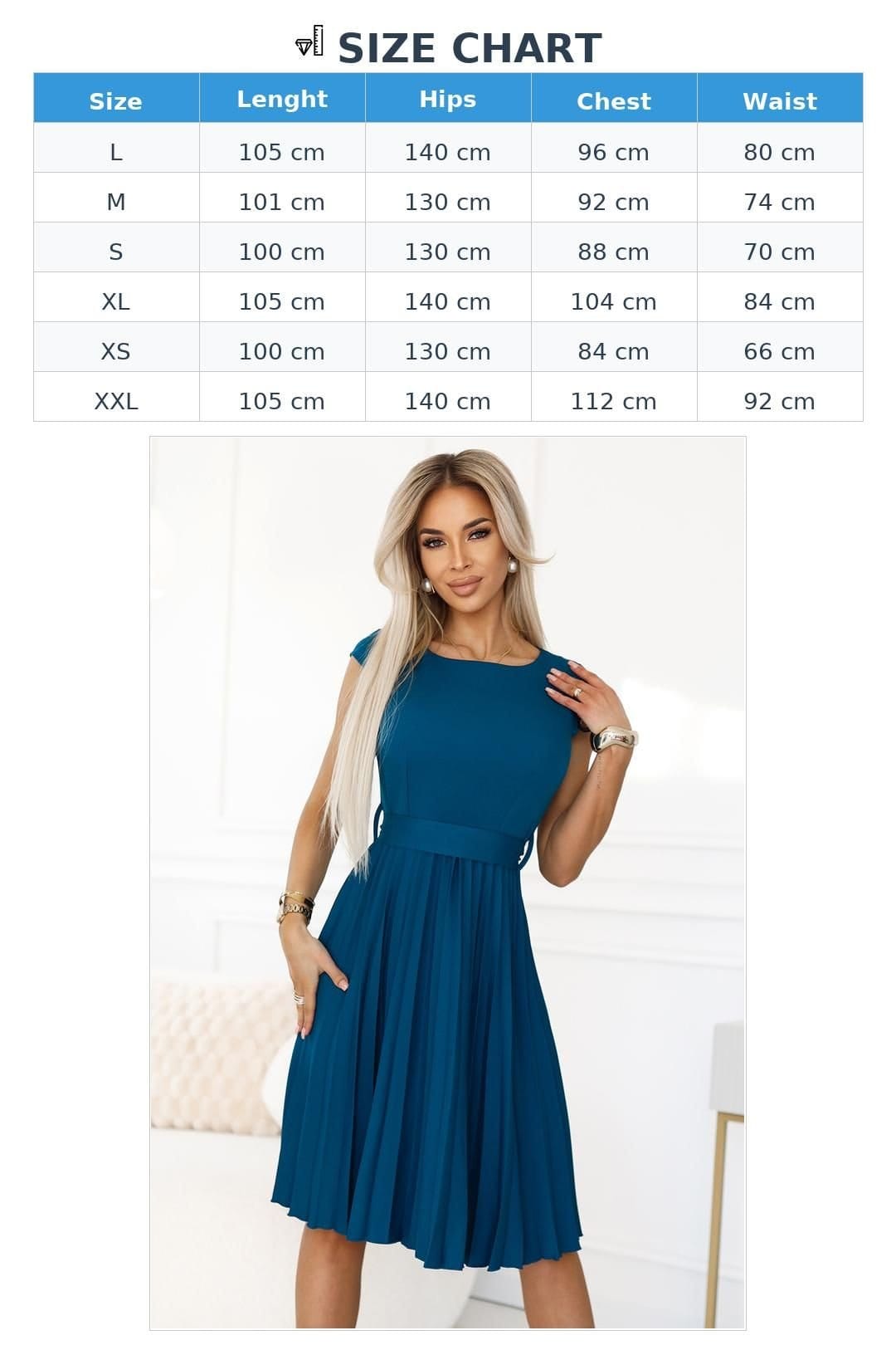 Love Lace Love Lace Women's Lila Pleated Day Dress with Belt in Teal - 4