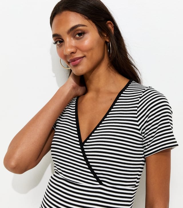 New Look Women's Maternity Black Striped Wrap Nursing Dress New Look - 2