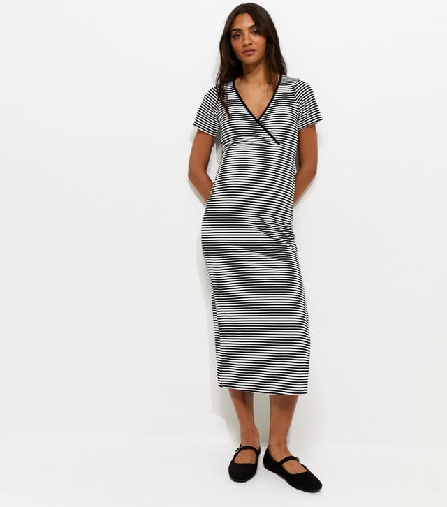 New Look Women's Maternity Black Striped Wrap Nursing Dress New Look - 3