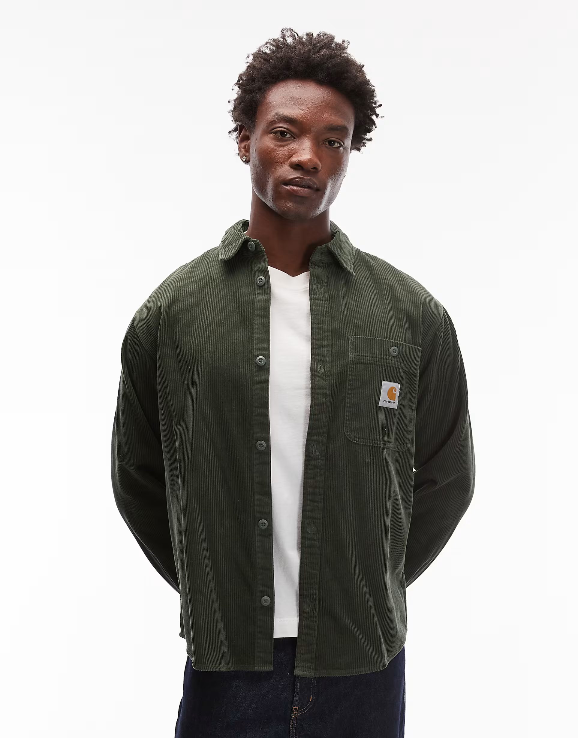 ASOS Carhartt WIP flint cord shirt in dark green - 1
