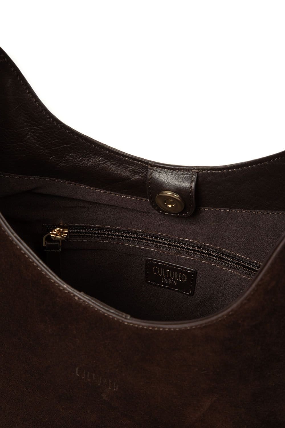 Cultured London Cultured London Women's 'Eloise' Suede & Leather Handbag in Dark Brown - 4