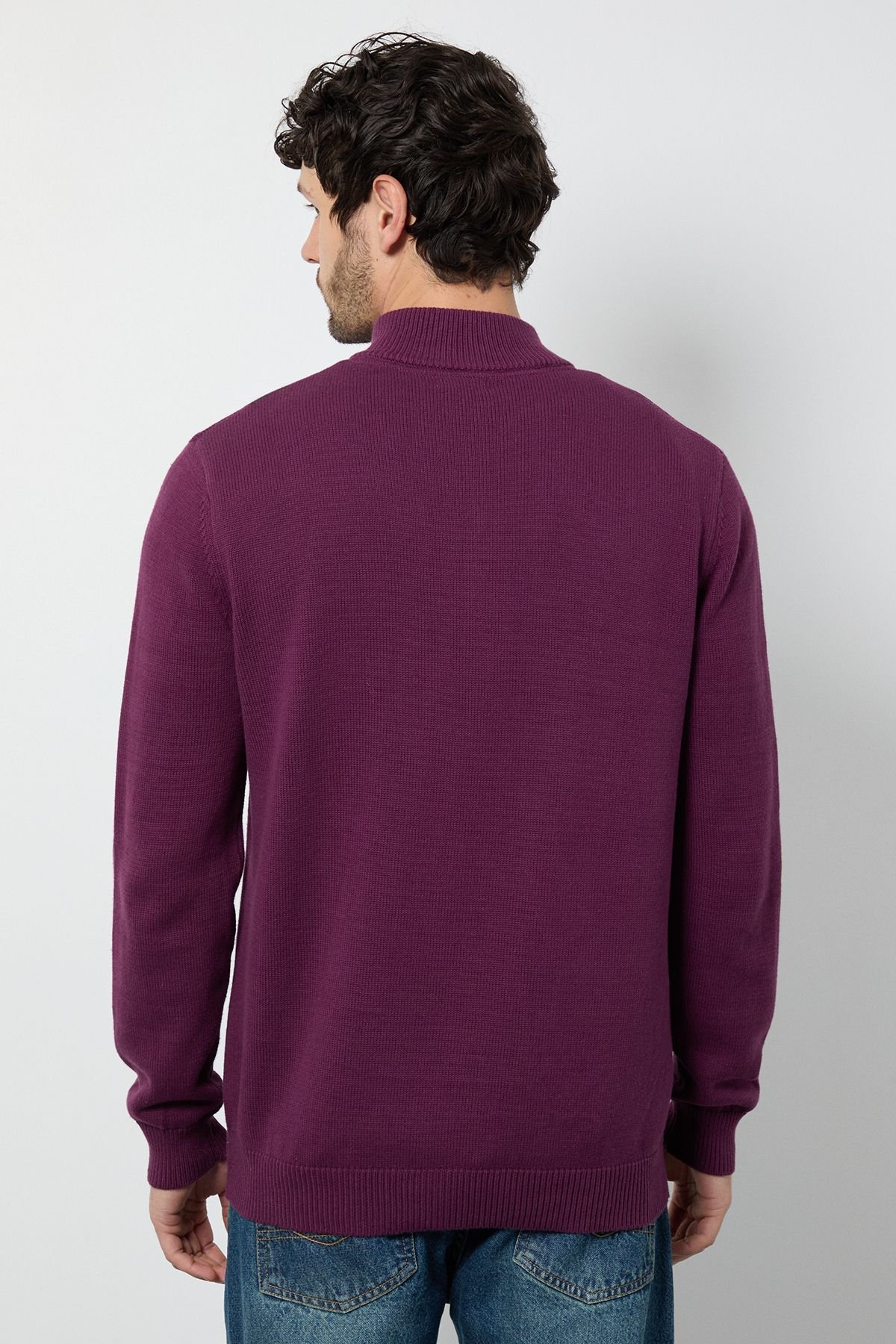 Maine Maine Men's Premium Pure Cotton Half Zip Funnel Jumper in Plum - 3