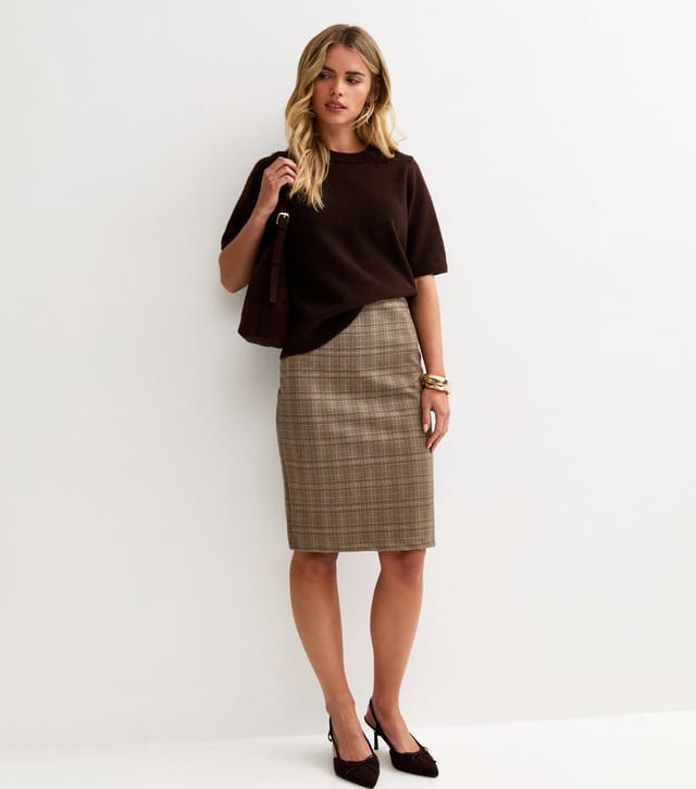 New Look Women's Petite Dark Grey Jacquard Checked Pencil Skirt New Look - 2