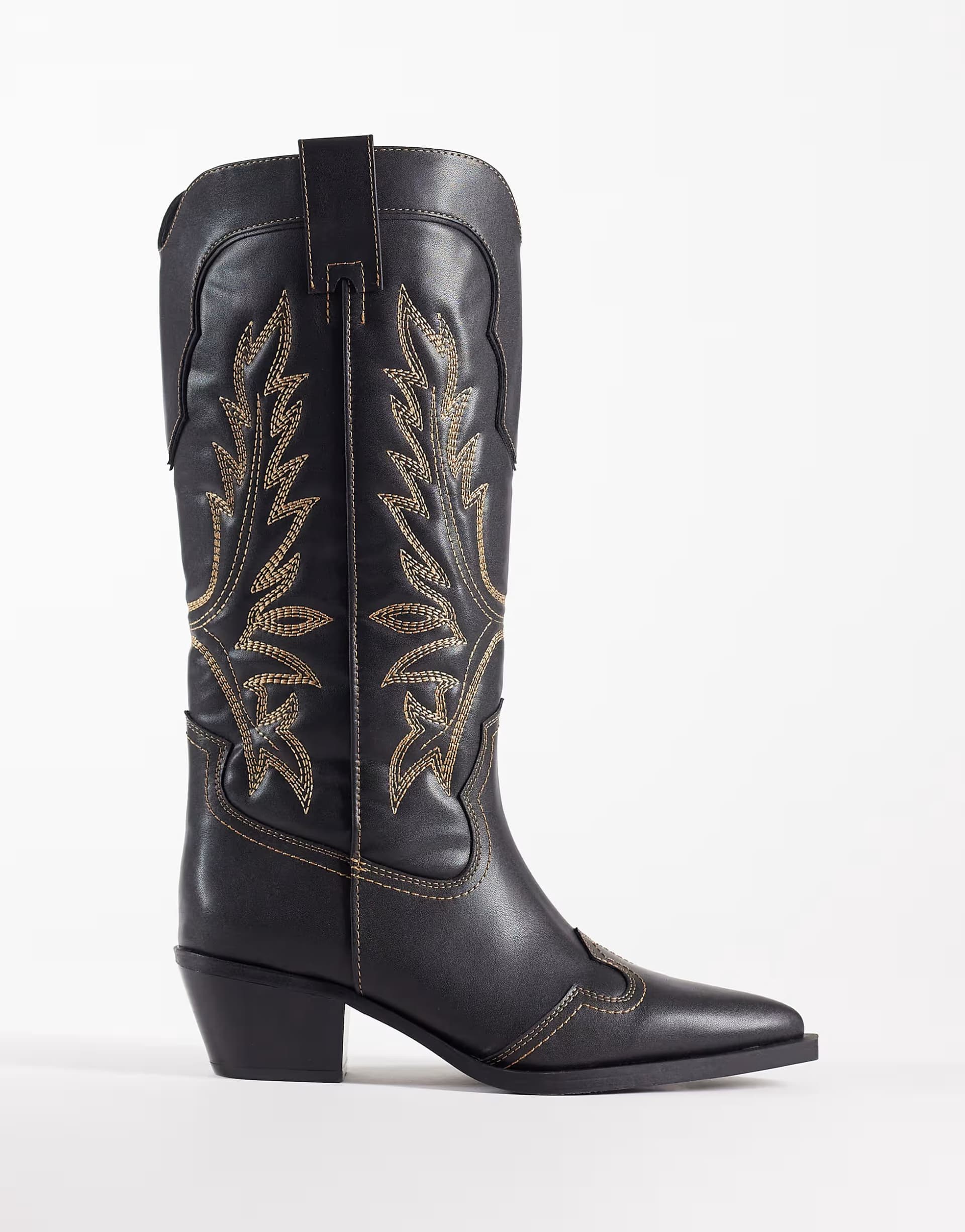 ASOS ASOS DESIGN Celestine flat western knee boots in black burnish
