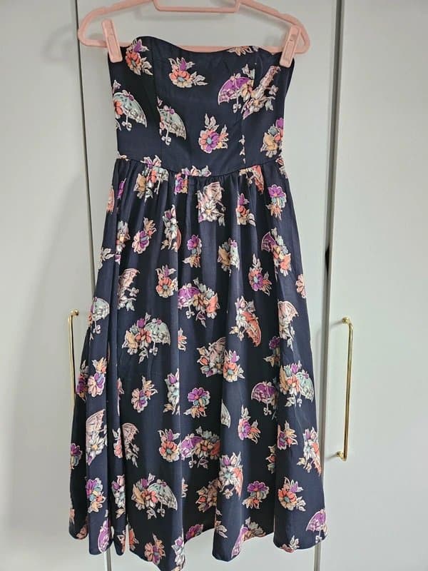 ASOS ASOS umbrella floral print strapless midi dress with boning and tulle - size 10