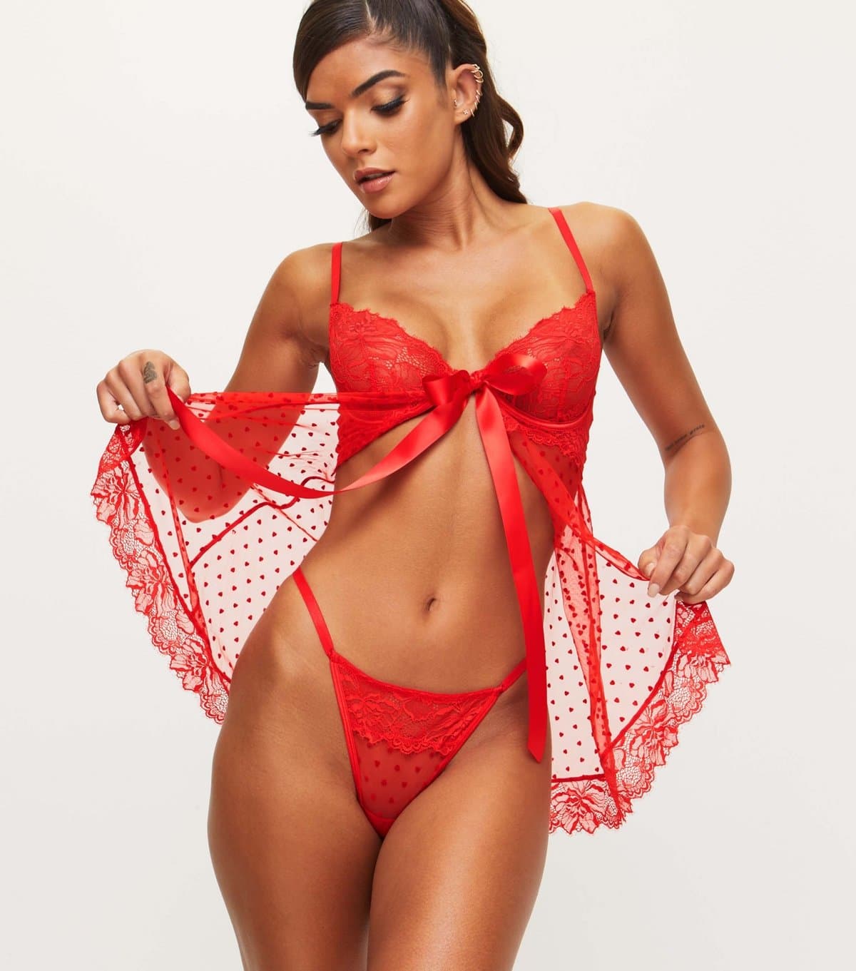 Ann Summers Ann Summers Red Floral Lace Babydoll Set