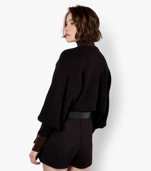 Apricot Women's Black Ribbed Batwing Sleeve Cropped Cardigan Apricot New Look - 3