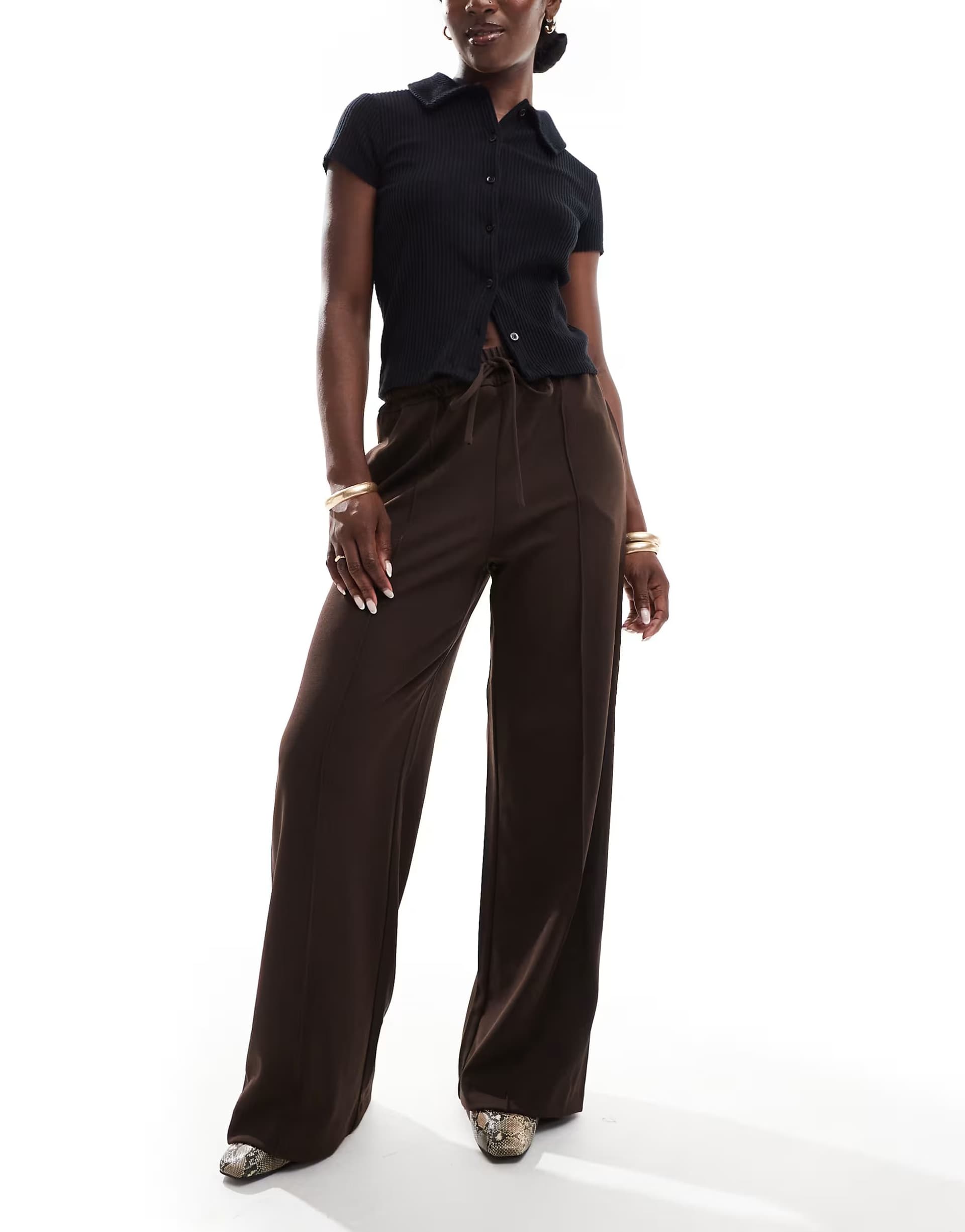 ASOS Vila pintuck wide leg trousers in chocolate brown