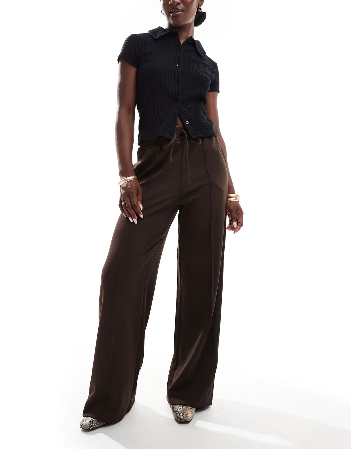 ASOS Vila pintuck wide leg trousers in chocolate brown - 1