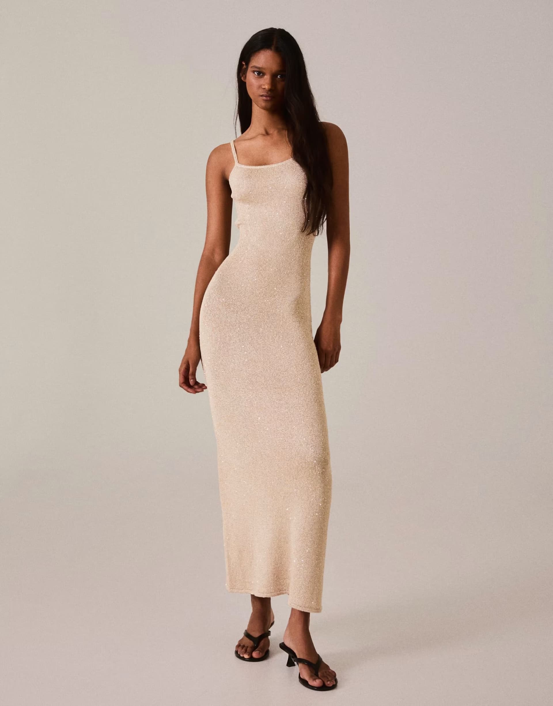 ASOS Bershka Sequin midi dress with straps in gold