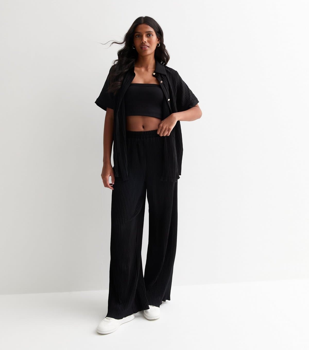 Gini London Women's Black Plissé Wide Leg Loungewear Trousers Gini London New Look
