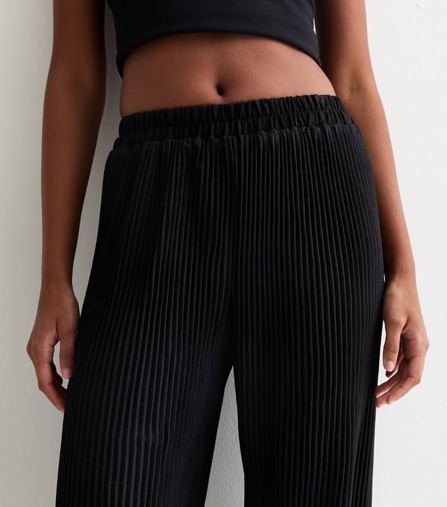 Gini London Women's Black Plissé Wide Leg Loungewear Trousers Gini London New Look - 2