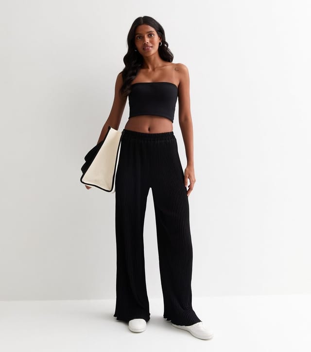 Gini London Women's Black Plissé Wide Leg Loungewear Trousers Gini London New Look - 3