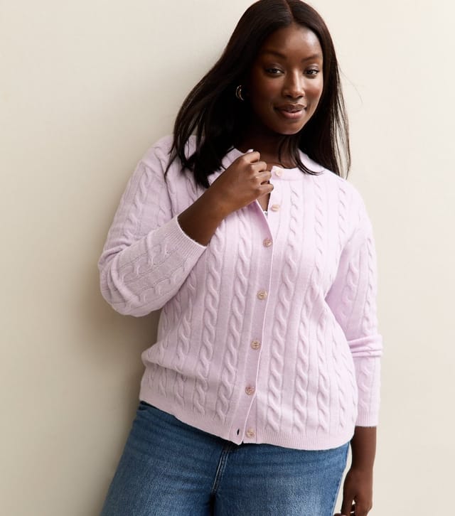 New Look Women's Plus Size Lilac Cable Knit Cardigan Curves New Look - 2