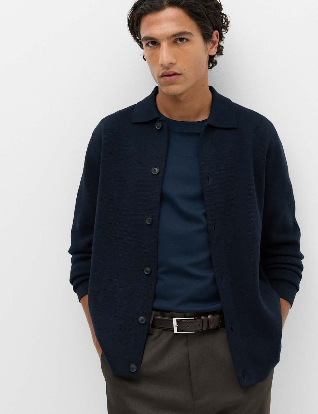 Marks & Spencer M&S Cotton Blend Milano Knit Overshirt Navy