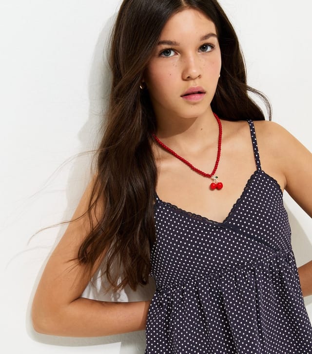 New Look Girls' Black Polka Dot Lace Trimmed Cami Top New Look - 2