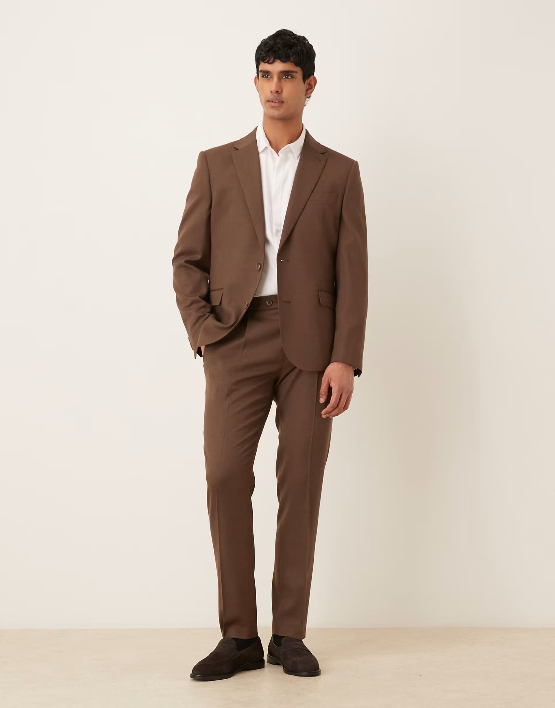 ASOS ASOS DESIGN slim suit trousers in brown premium wool