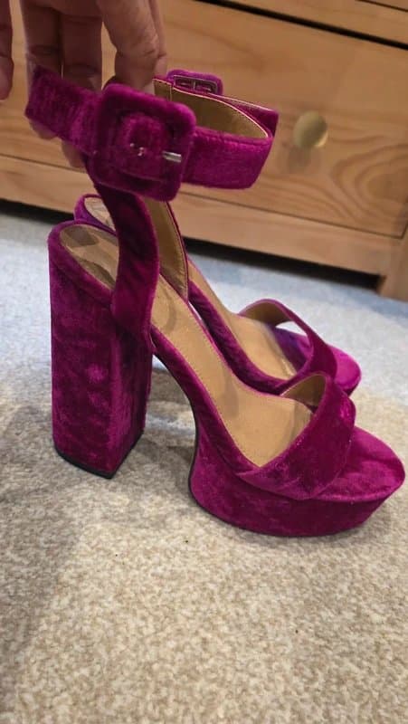 ASOS ASIS Fuscia pink velvet platform shoes