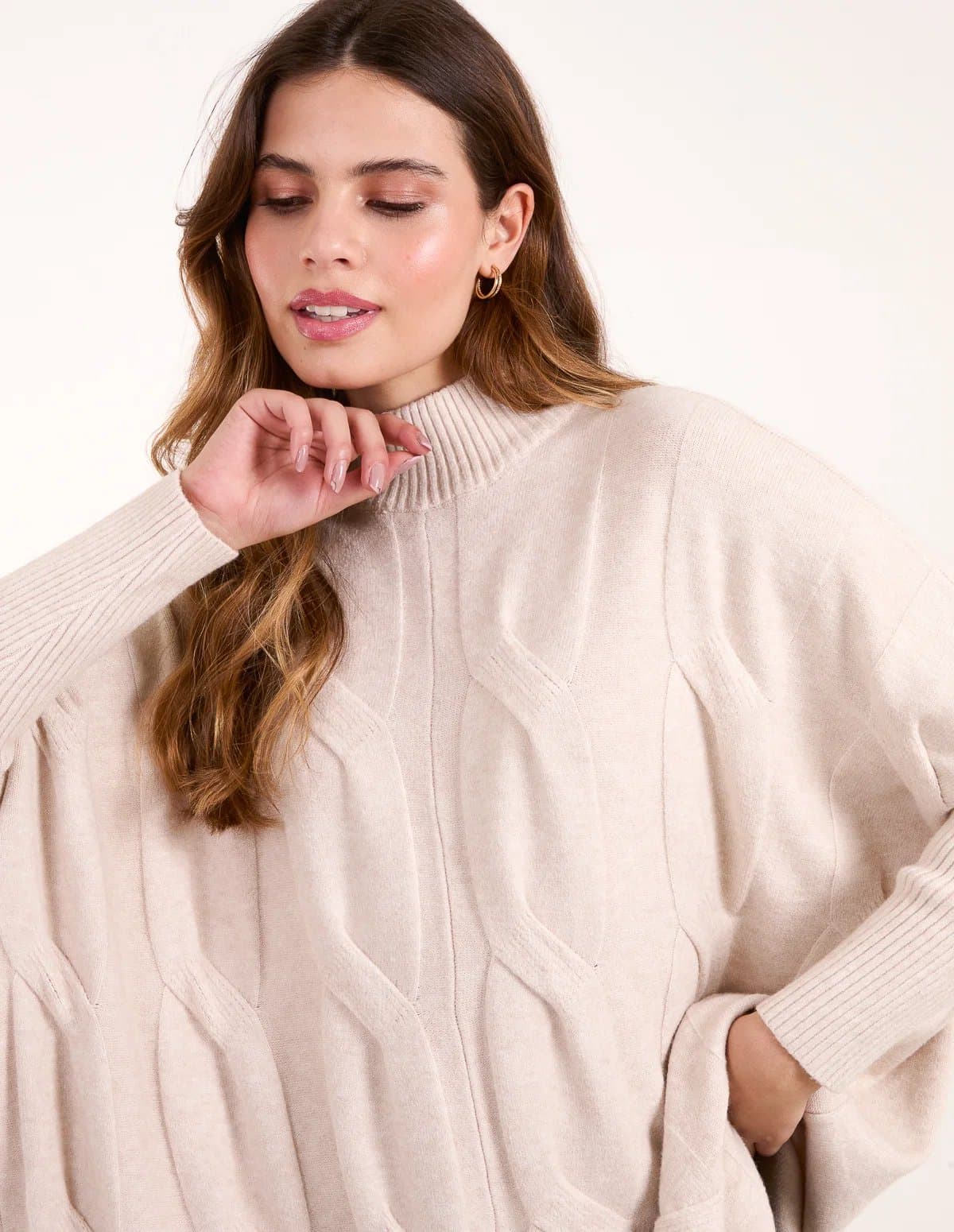 Blue Vanilla Stand Neck Big Cable Jumper