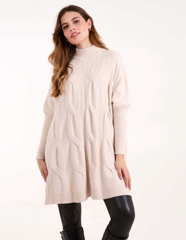 Blue Vanilla Stand Neck Big Cable Jumper - 2