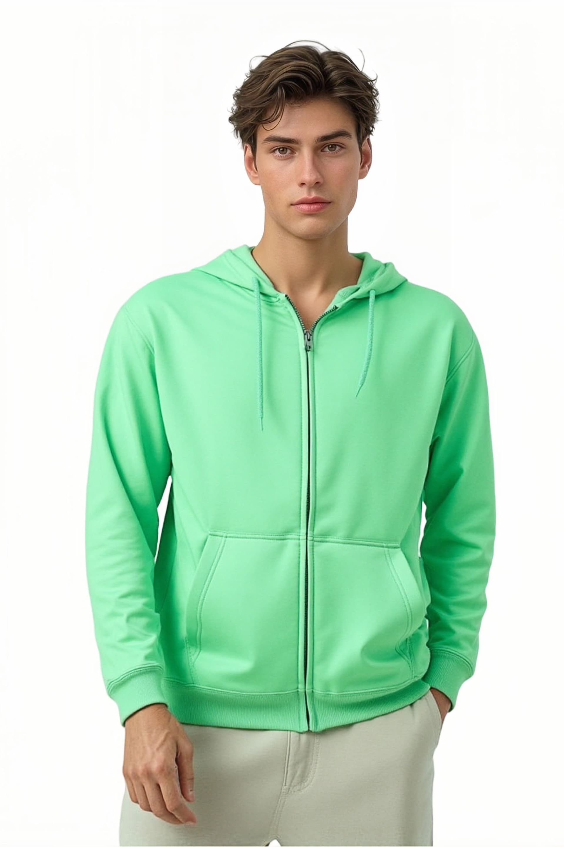 SweetLook SweetLook Men's Plain Full Zip Up Polyester Hoodies for Men Uk in Bright Green