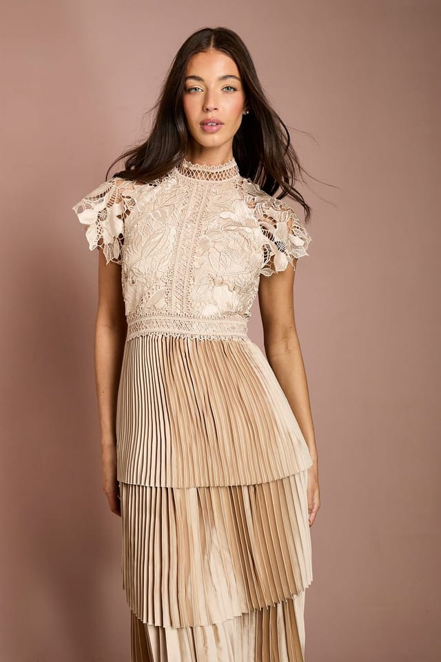 Coast Coast Women's Satin Lace Tiered Dress in Champagne - 2