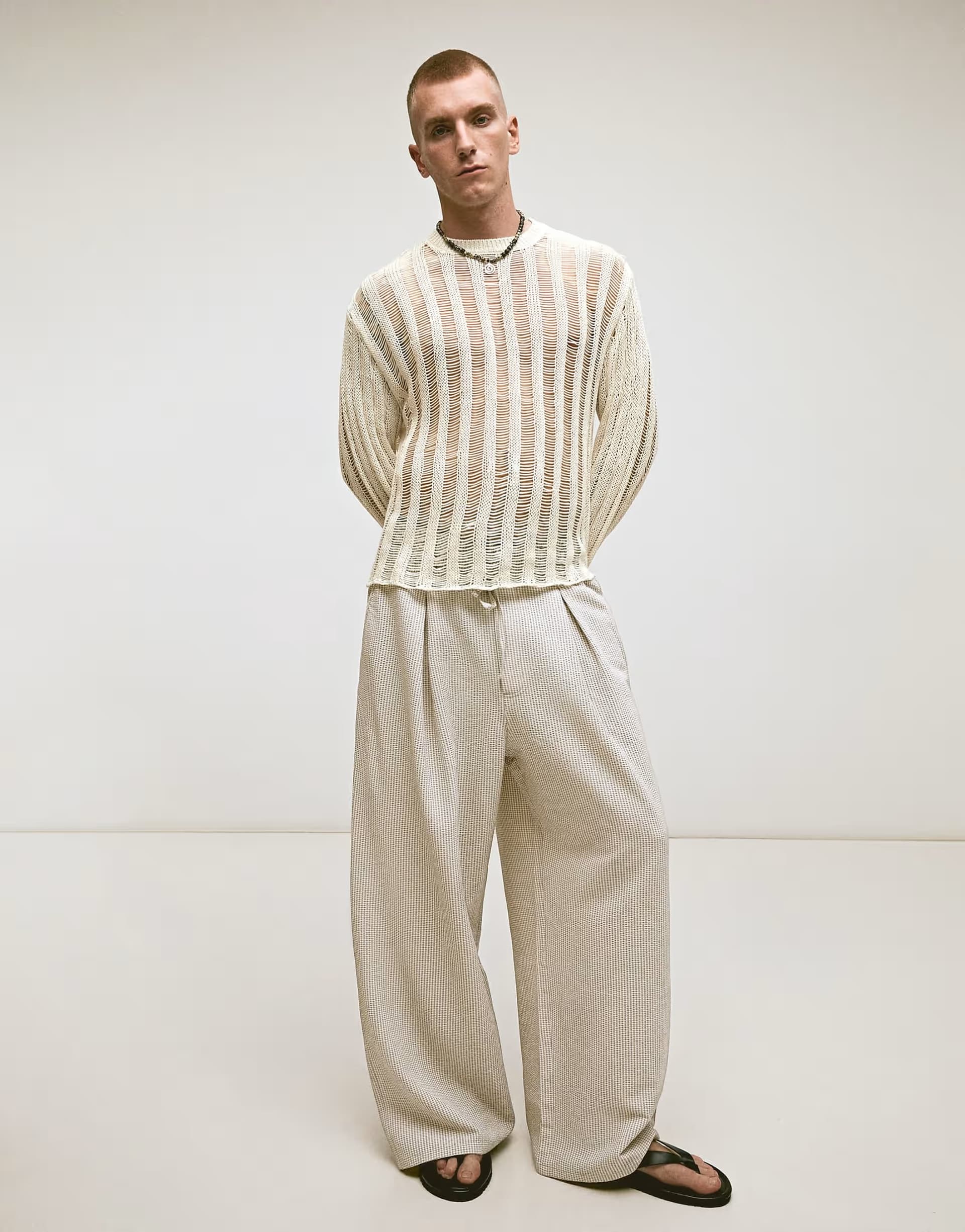 ASOS Bershka Mega baggy check trousers in stone
