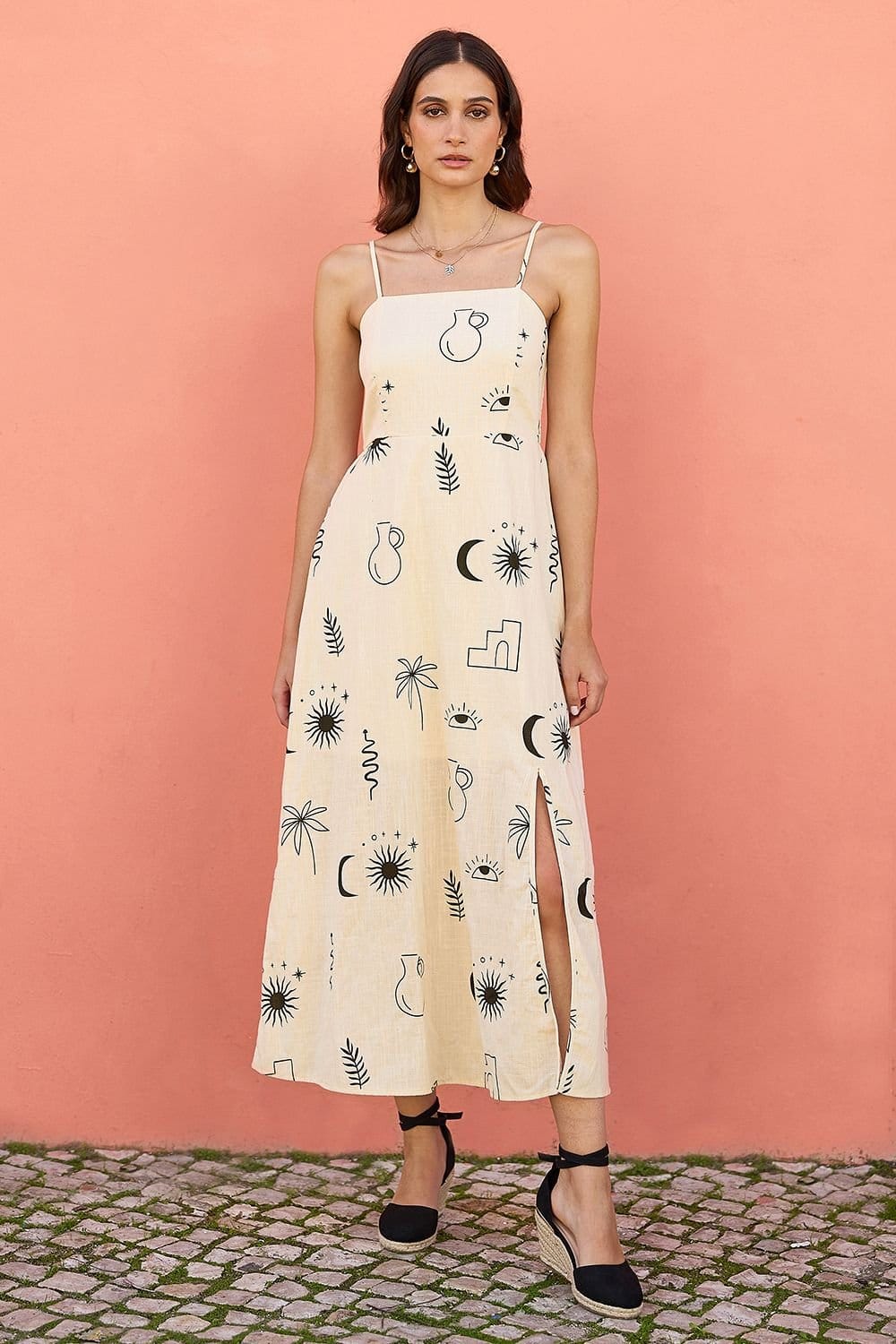 Yumi Yumi Women's Ivory Mystic Print Midi Sundress - 4
