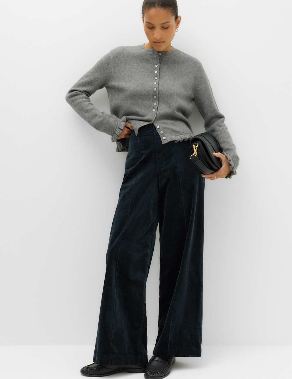 Marks & Spencer M&S Navy Cord Pintuck Wide Leg Trousers
