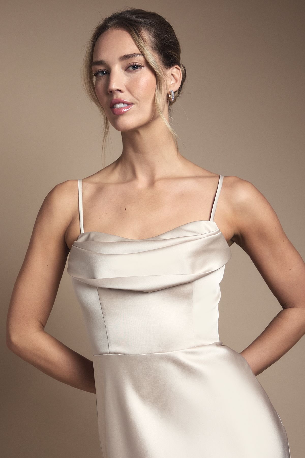 Coast Coast Women's Strappy Drape Bodice Maxi Bridesmaid Dress in Champagne - 4