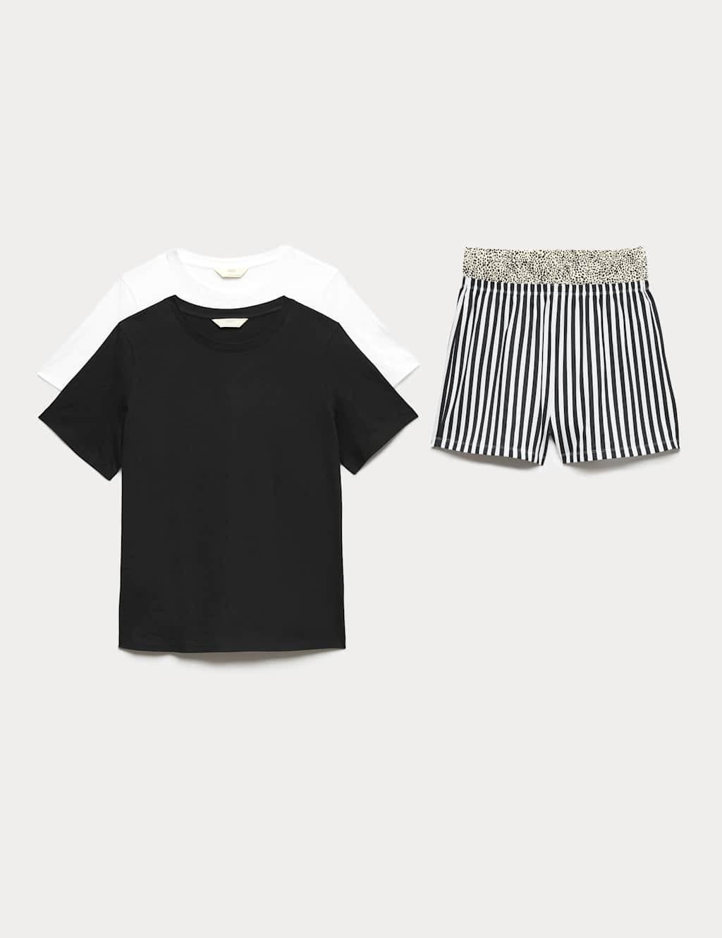 Marks & Spencer M&S 2 Pack Pure Cotton Shortie Pyjama Sets Black Mix