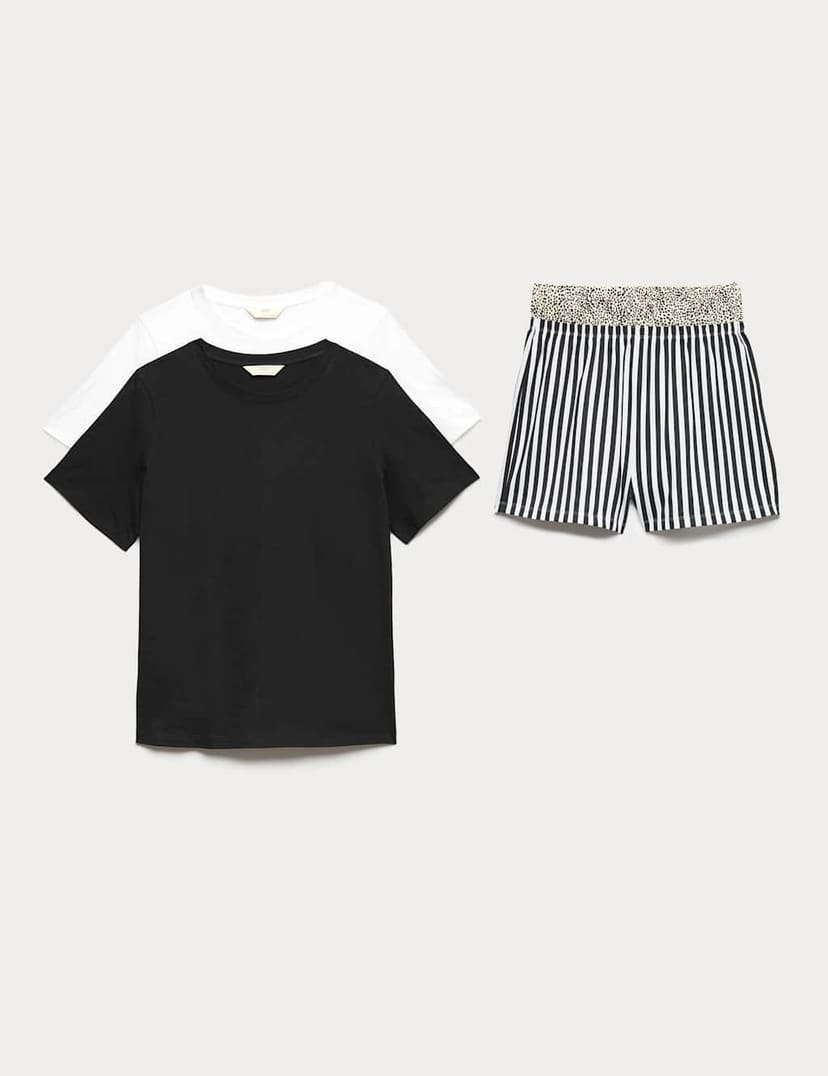 Marks & Spencer M&S 2 Pack Pure Cotton Shortie Pyjama Sets Black Mix - 1