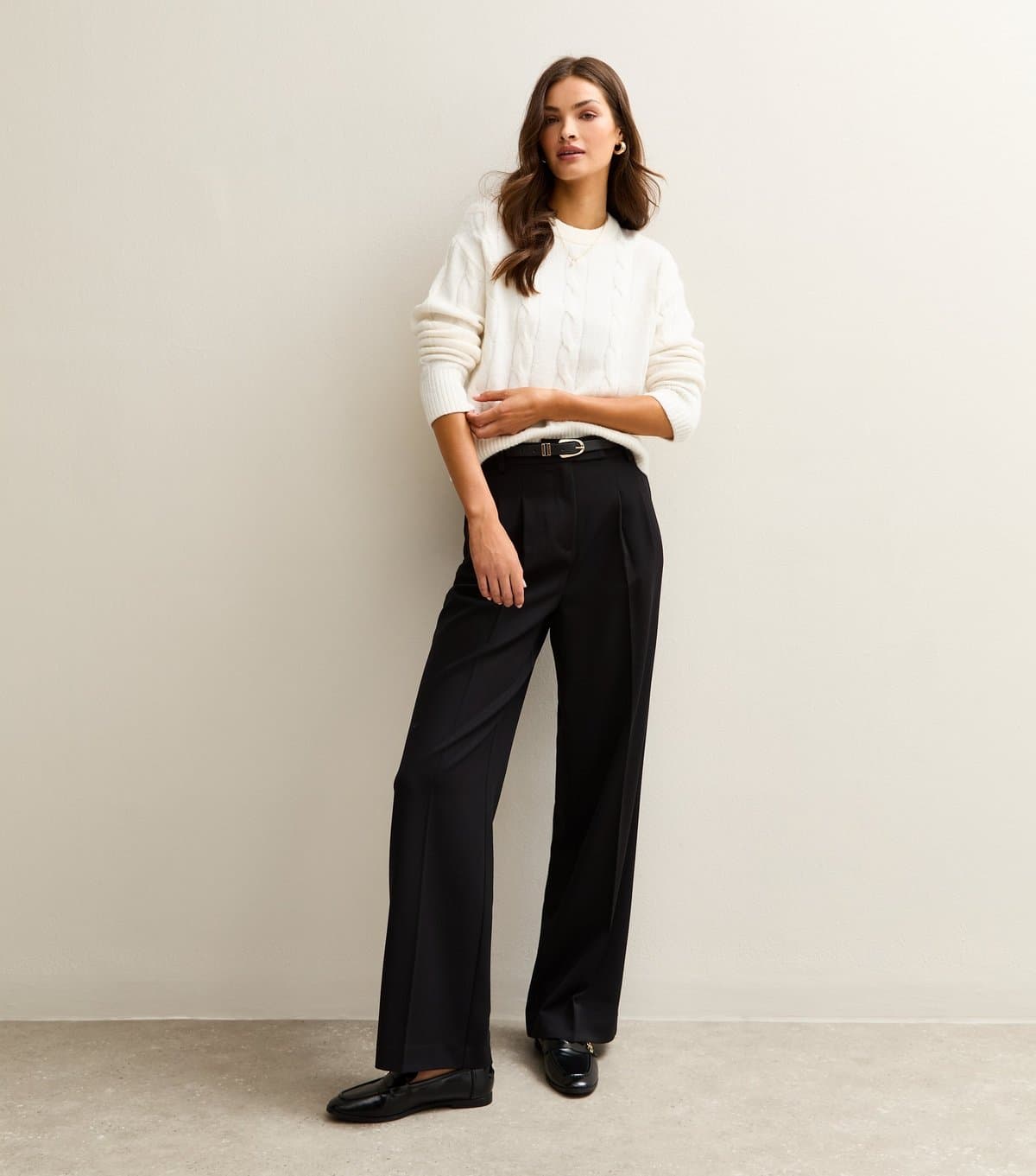 New Look Women's Tall Black Pleated Wide Leg Trousers New Look