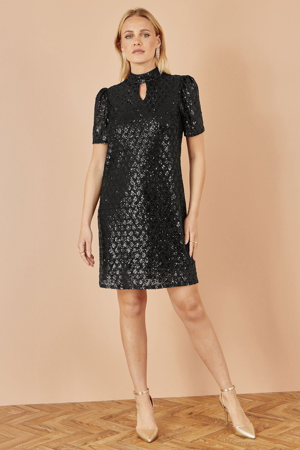 Yumi Yumi Women's Black Sequin Tunic Dress with Pattern & a Keyhole Neckline - 3