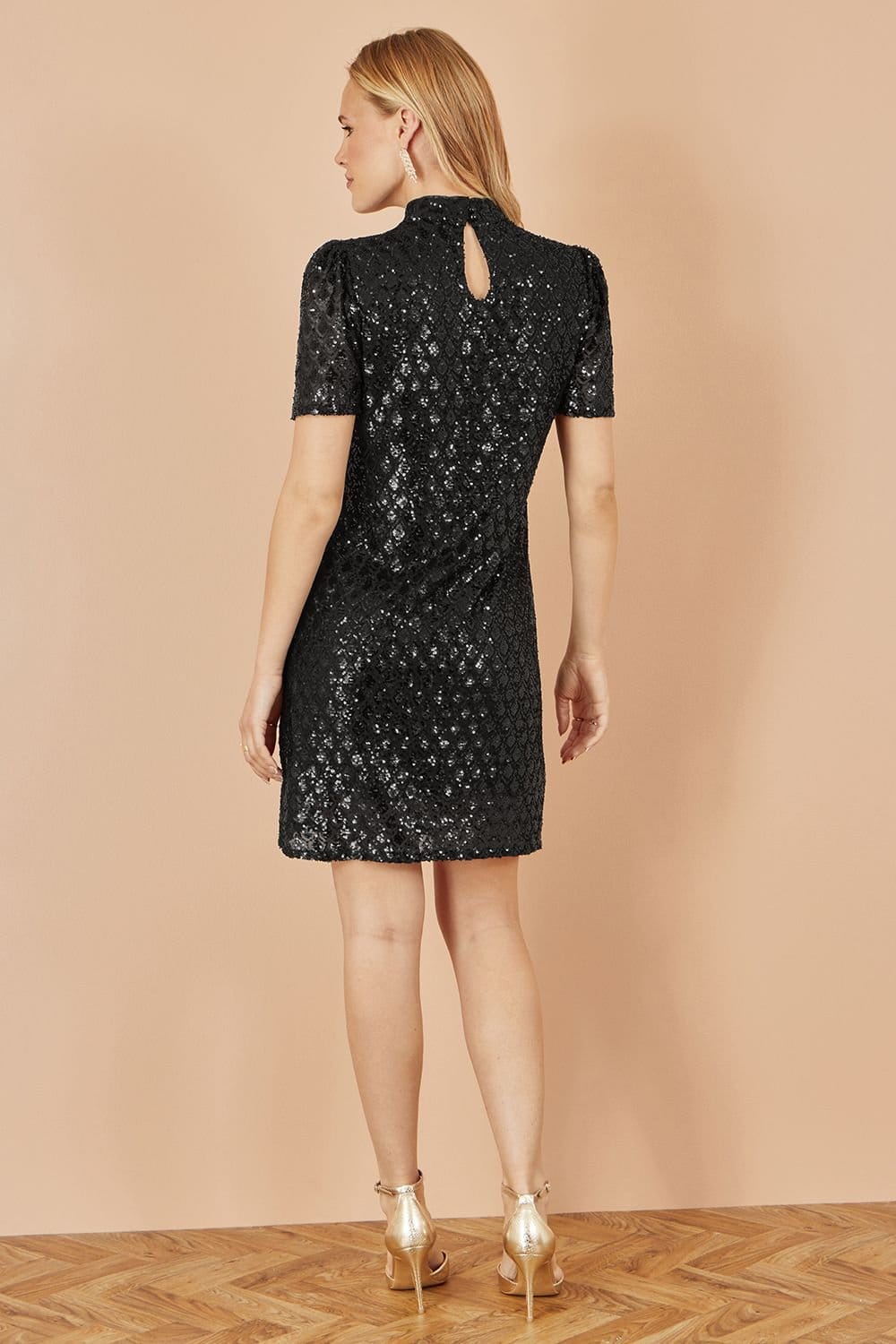 Yumi Yumi Women's Black Sequin Tunic Dress with Pattern & a Keyhole Neckline - 4