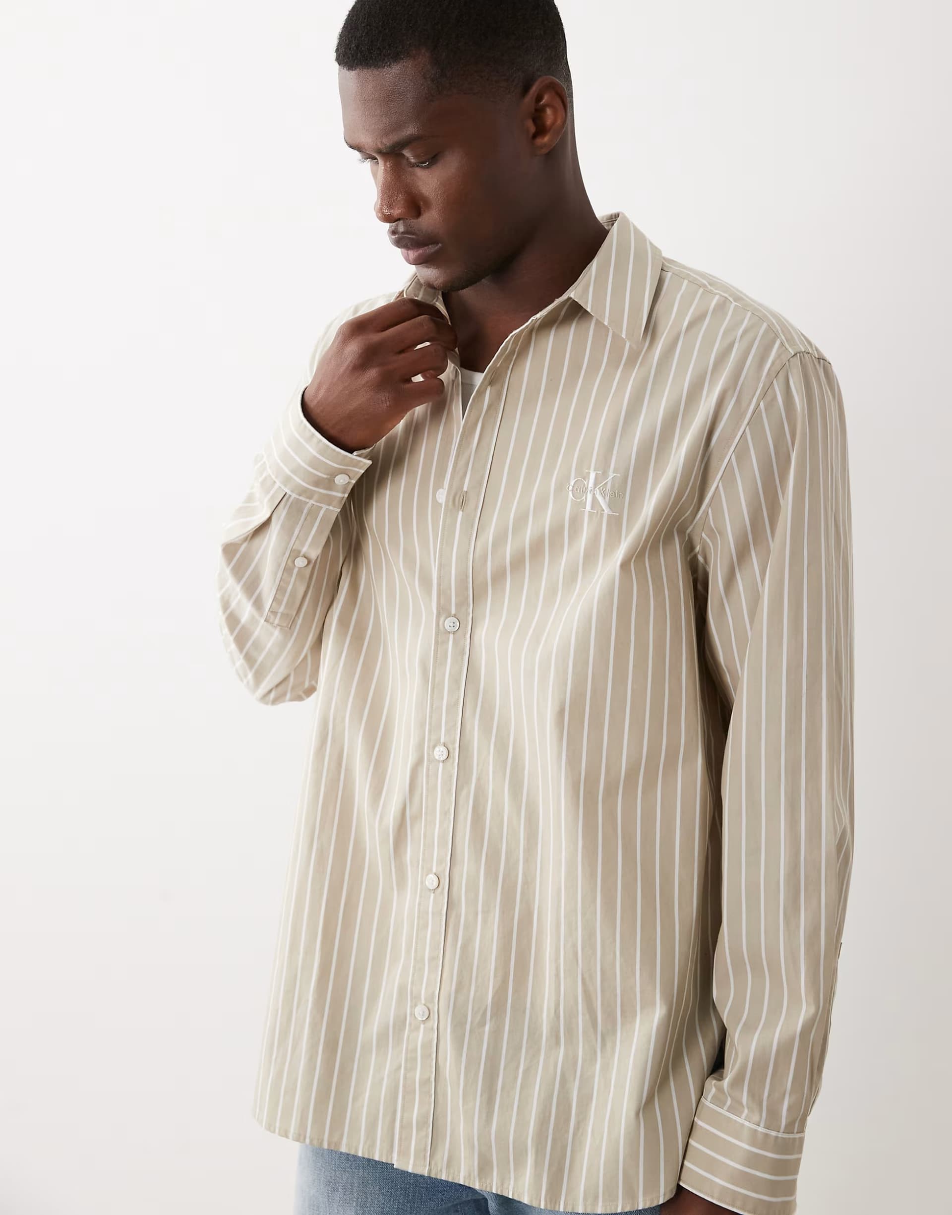 ASOS Calvin Klein Jeans relaxed poplin shirt in yellow stripe
