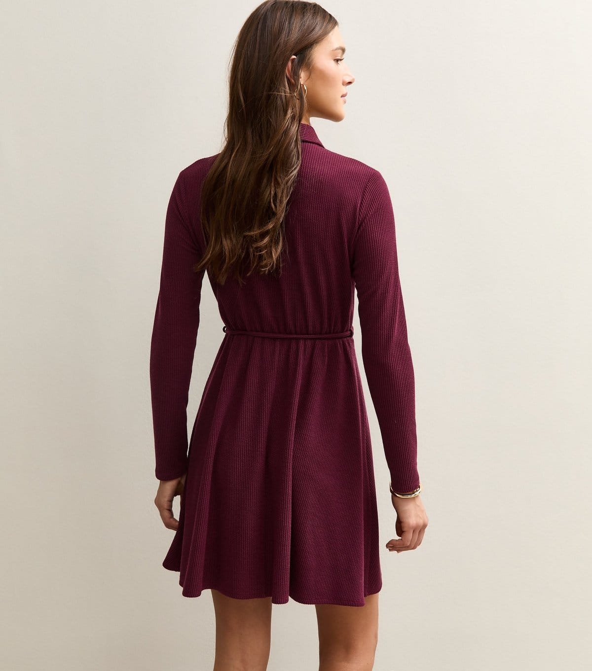 New Look Women's Dark Burgundy Button Through Collared Mini Dress New Look - 4