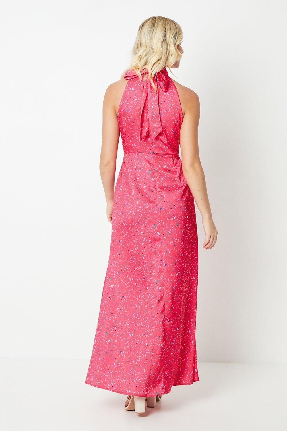 Debut London Debut London Women's by Coast Halterneck Satin Midi Dress in Pink - 3