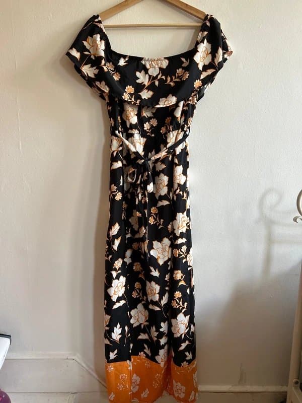 River Island River island back floral with orange off the shoulder maxi dress size 8