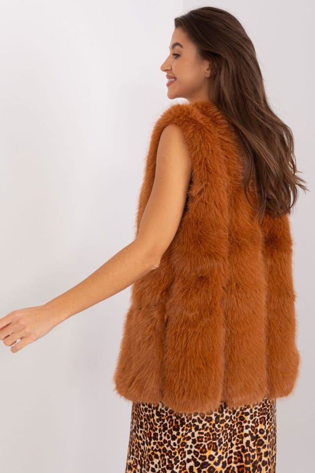 Love Lace Love Lace Women's Soft Polyester Faux Fur Vest with Pockets Style 186705 in Brown - 3