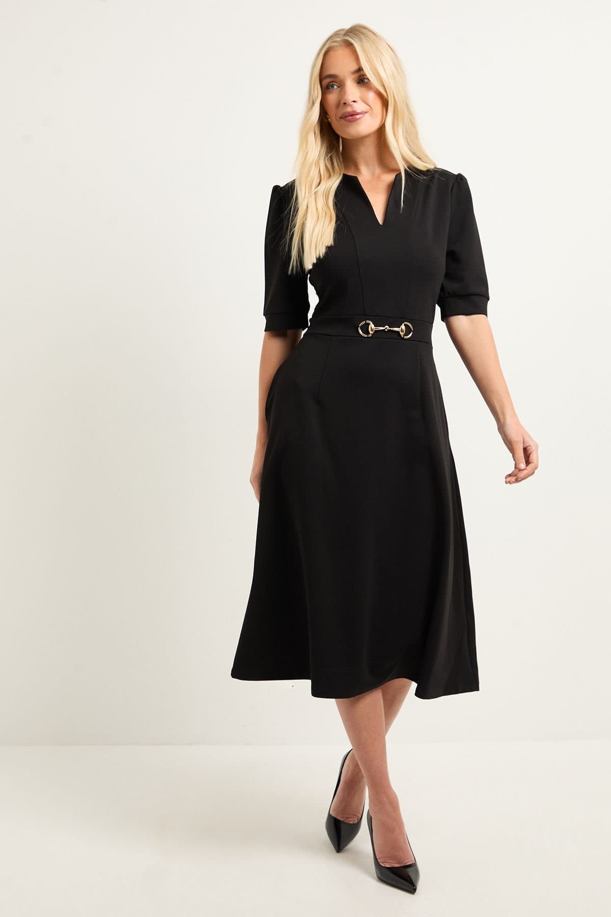 Wallis Wallis Women's Petite Ponte Snaffle Trim Midi Dress in Black