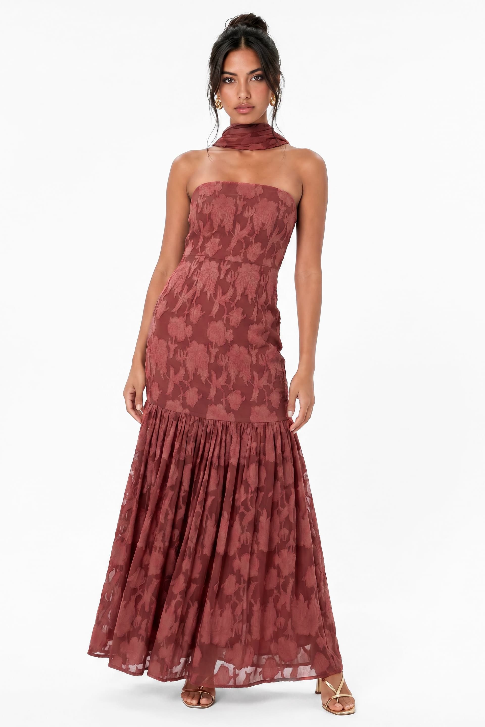 Anaya with Love Anaya with Love Women's Floral Burnout Bandeau Maxi Dress in Pink