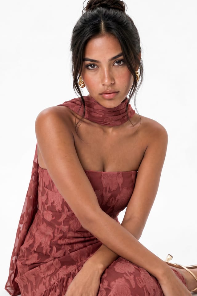 Anaya with Love Anaya with Love Women's Floral Burnout Bandeau Maxi Dress in Pink - 3