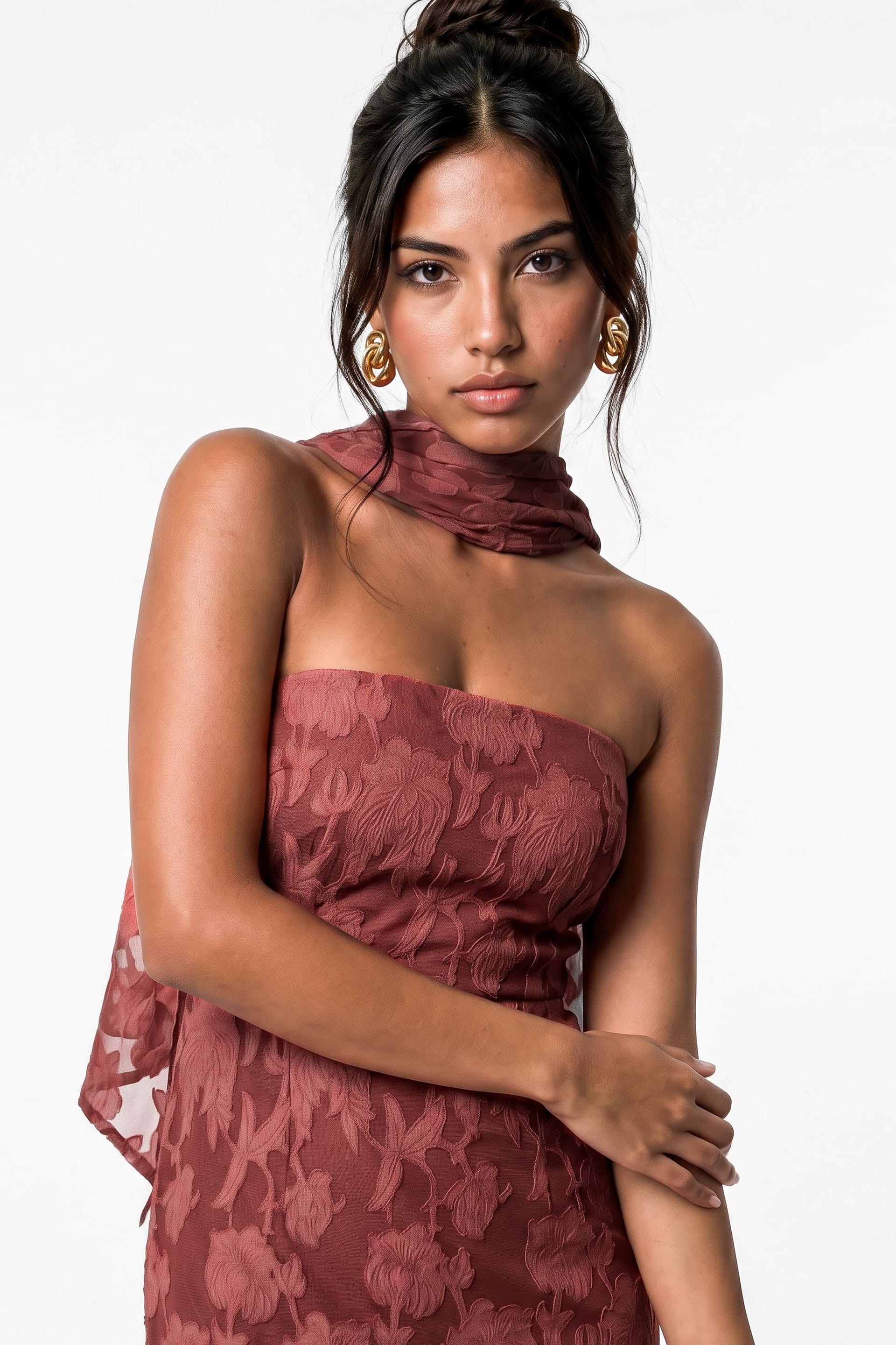 Anaya with Love Anaya with Love Women's Floral Burnout Bandeau Maxi Dress in Pink - 4