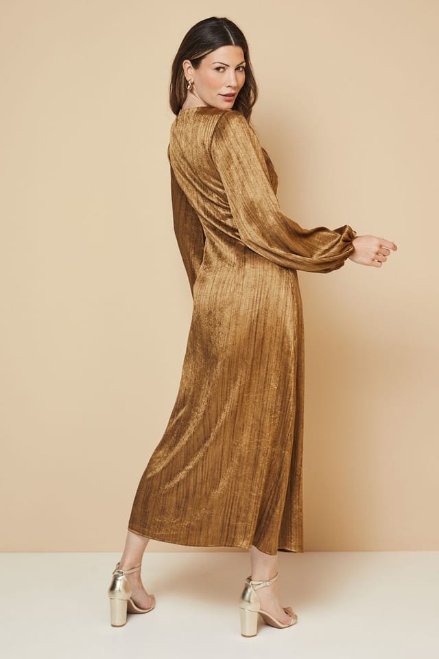 Wallis Wallis Women's Shimmer Satin Ruched Midi Dress in Gold - 3